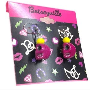 NWT Betsey Johnson Pink Skull Earrings